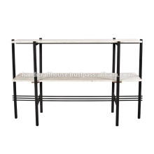 Industrial White Marble Top with Metal Frame Console Table